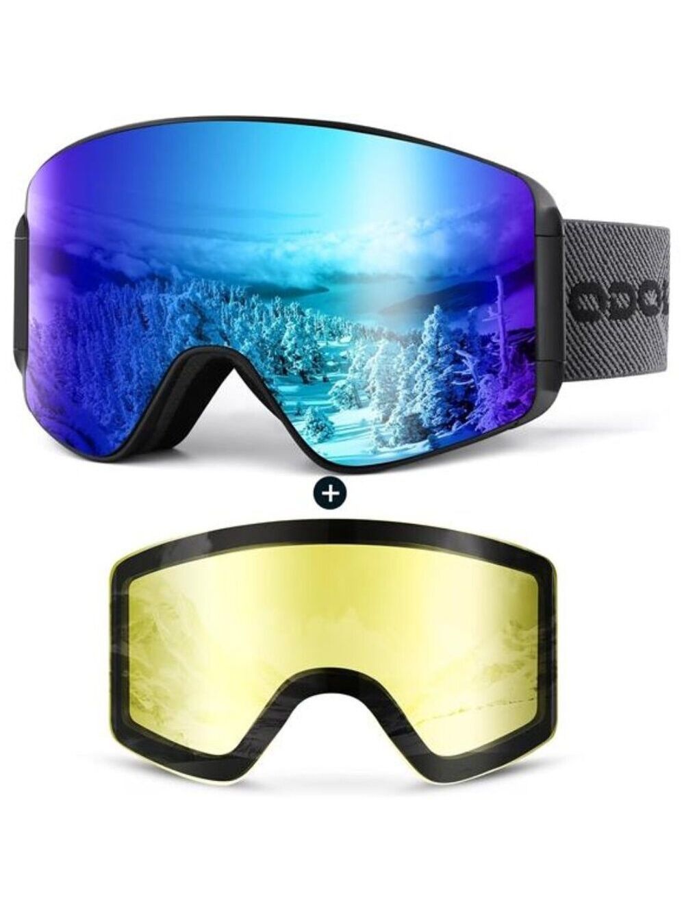 Ski Goggles Frameless Snowboard Snow Goggles Anti Fog UV Protection Detachable L